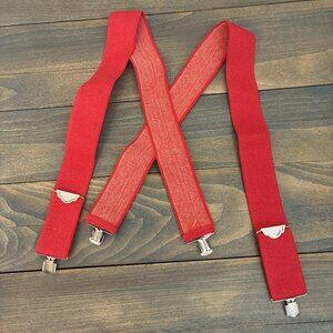 Vintage 1980s Red 2” Work Fashion Suspenders Heavy Duty Adjustable (P9a)